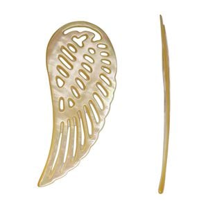Focal, golden lip shell (natural), 58x24mm-59x26mm hand-cut undrilled single-sided carved wing, Mohs hardness 3-1/2. Sold individually.