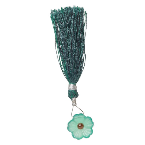 Green onyx / garnet 1pkg1, top-drilled hand-cut 1sided carved flower bead natural, 16mm image number 2