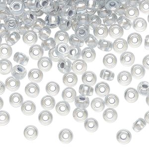 Seed bead, Miyuki, glass, pkg/250g, #6 rocaille, translucent pewter-lined pearlized crystal clear, (RR-4613).