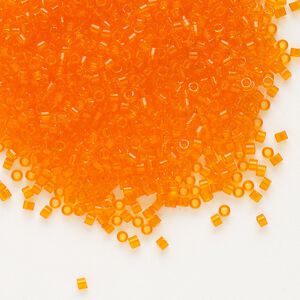 Seed bead, Delica®, glass, pkg/250g, #11 round, transparent orange (DB-0703).