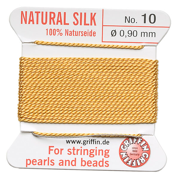 Thread, Griffin, silk, amber yellow, size #10. Sold per 2-meter card (approximately 78 inches). image number 0