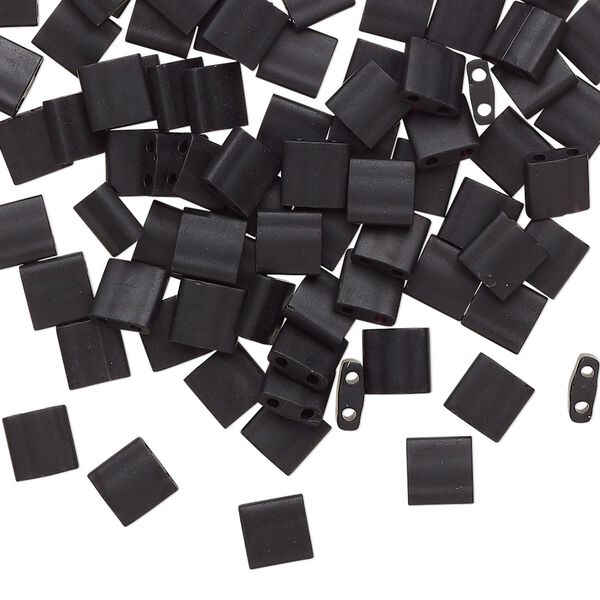 Seed bead, TILA®, glass, pkg/10g, 5mm full tila square, opaque matte black, (TL-401F). image number 0