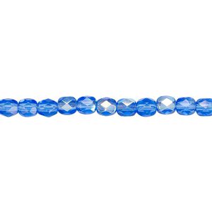 Bead, Czech fire-polished glass, light cobalt AB, 4mm faceted round. Sold per pkg of 1,200 (1 mass).