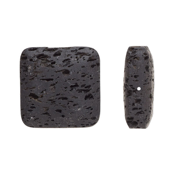 Bead, lava rock (waxed), black, 20mm square, B grade, Mohs hardness 3 to 3-1/2. Sold per pkg of 2. image number 0