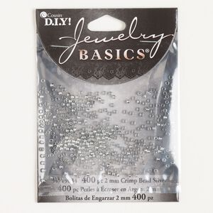 Crimp, brass, pkg/400, 2mm round, silver finish.