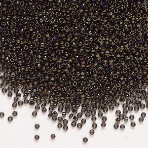 Seed bead, Miyuki, glass, pkg/250g, #15 rocaille, opaque metallic iris brown (RR-458).