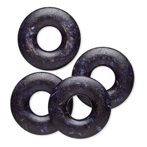 Component, coated acrylic, opaque white / black / dark blue, 19mm round donut with speckles. Sold per pkg of 4.