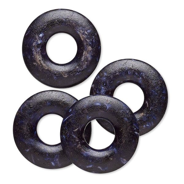 Component, coated acrylic, opaque white / black / dark blue, 19mm round donut with speckles. Sold per pkg of 4. image number 0