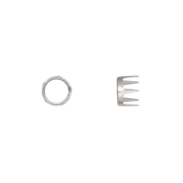 Rhinestone mount, imitation rhodium-plated brass, 7x5mm with SS30 rose or rose 5-prong rim setting. Sold per pkg of 100. image number 0