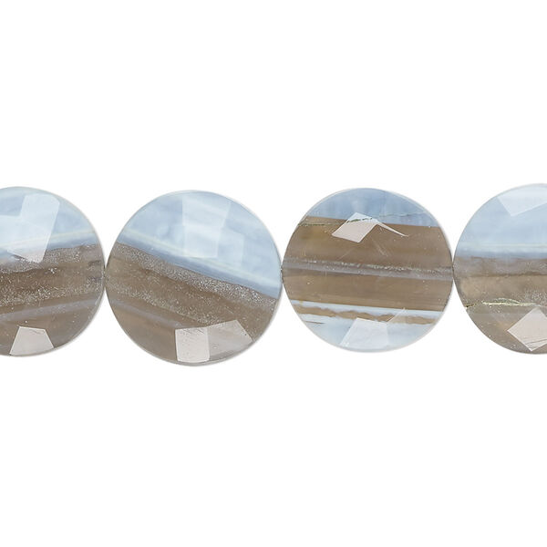 Bead, blue opal (natural), 11-15mm hand-cut faceted puffed round, B grade, Mohs hardness 5 to 6-1/2. Sold per 8-inch strand, approximately 15 beads. image number 0
