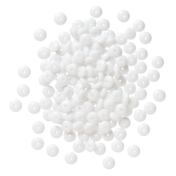 Bead, Czech pressed glass 1pkg150, opaque white, 6x2.5mm rondelle. image number 1