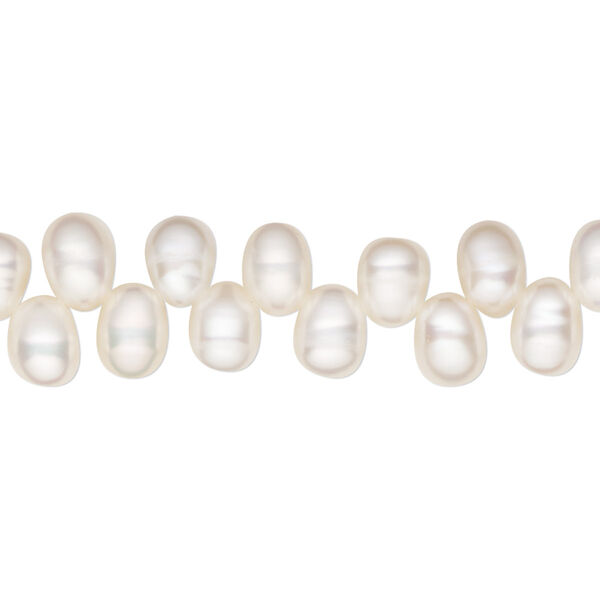 Pearl, cultured freshwater (bleached), white, 6x5-9x6mm top-drilled rice, C grade, Mohs hardness 2-1/2 to 4. Sold per 16-inch strand. image number 0