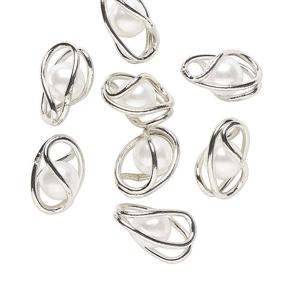 Component VINTAGE Crystal™ 1pkg8 crystal pearl / brass, 12x8.5mm undrilled cage, white / imitation rhodium finish image number 0