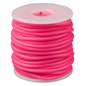 Cord, synthetic rubber, hot pink, 3mm round. Sold per pkg of 10 meters (32.8 feet).