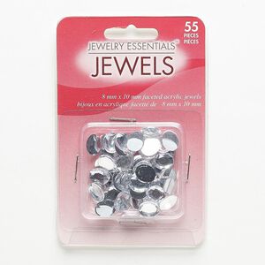 Flat back, acrylic, clear, 10x8mm faceted oval. Sold per pkg of 55.