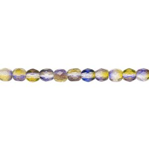 Bead, Czech fire-polished glass, green and purple, 4mm faceted round. Sold per 15-1/2" to 16" strand, approximately 100 beads.