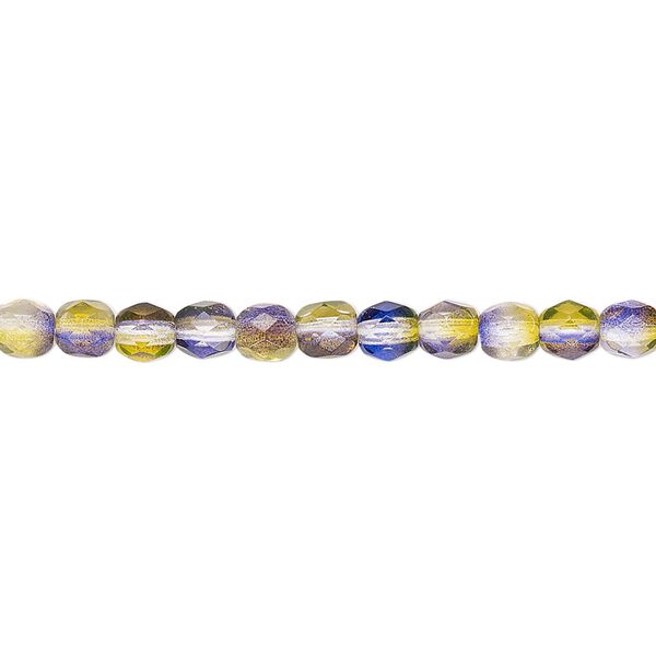 Bead, Czech fire-polished glass, green and purple, 4mm faceted round. Sold per 15-1/2" to 16" strand, approximately 100 beads. image number 0