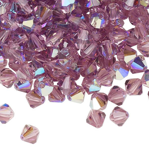 Bead 288pk light amethyst glitter, Preciosa Czech crystal 6mm bicone image number 0