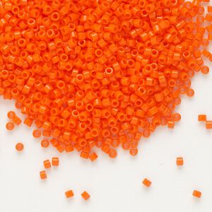 Seed bead, Delica®, glass, pkg/250g, #11 round, opaque orange (DB-0722).