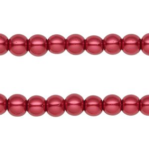 Bead, glass pearl, dark red, 5-6mm round. Sold per pkg of (2) 15-inch strands, approximately 140 beads.