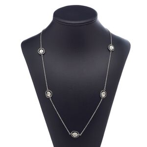 Necklace, gunmetal-plated "pewter" (zinc-based alloy) / silver-plated brass / steel / "pewter" (zinc-based alloy), 16x14mm open freeform oval with flat nugget, 36 inches with 3-inch extender chain and lobster claw clasp. Sold individually.