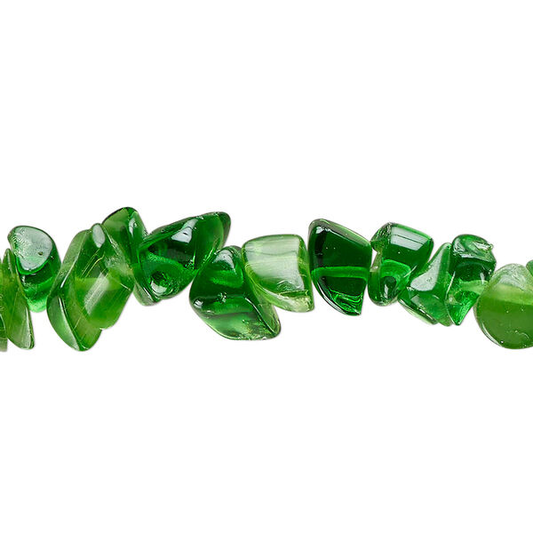 Bead, glass, translucent green, medium chip. Sold per 36-inch strand. image number 0