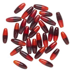 Bead, glass, translucent 2-tone black and red, 23x8mm-28x9mm capsule. Sold per pkg, 30 beads.