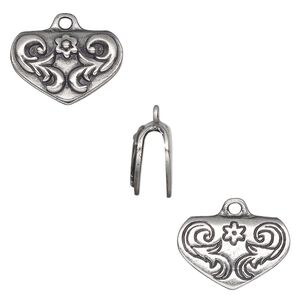 Crimp end, TierraCast®, Spring Round Up collection, pewter (tin-based alloy), 22x15mm 2-sided scrollwork, 2.4mm inside diameter. Sold per pkg of 10.
