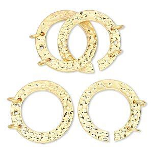 Clasp interlocking 1pkg1 gold-plated, 28x18mm double-sided hammered round, brass 3-strand