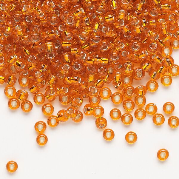Seed bead, Miyuki, glass, pkg/250g, #8 rocaille, transparent silver-lined orange, (RR-8). image number 0