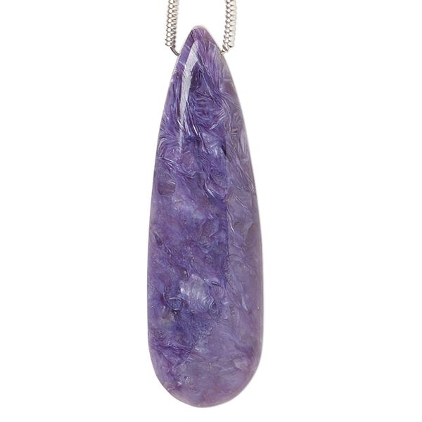 Charoite 1pkg1, hand-cut top-drilled puffed teardrop bead natural 35x11mm-38x12mm image number 0