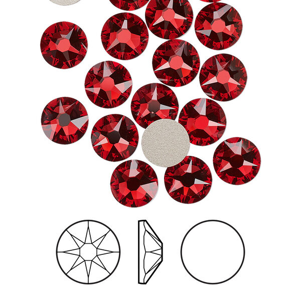 Flat back 12pk scarlet foil back, Crystal Passions® 7.07-7.27mm rose round SS34 2088 image number 0