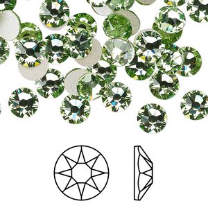 Flat back 144pk peridot foil back, Crystal Passions® 6.32-6.5mm rose round SS30 2088