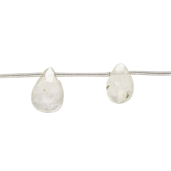 Prehnite 1pkg10, hand-cut top-drilled faceted puffed teardrop bead natural 8x6mm-10x8mm image number 0