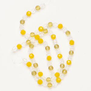 Bead assortment 1pkg1, glass, clear / translucent orange / topaz, 6mm faceted round and 6mm faceted bicone, 15.5-16 inches.