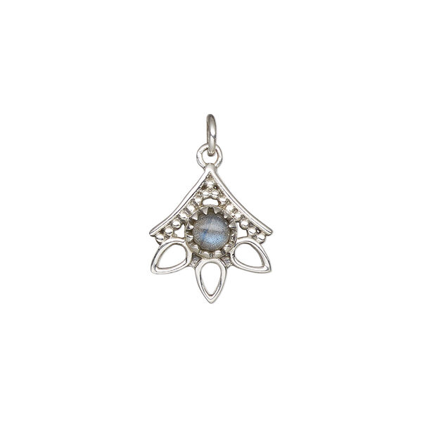 Labradorite / sterling silver 1pkg1, open beaded drop natural antiqued 14x12.5mm image number 0