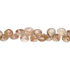 Andalusite 1pkg1, hand-cut top-drilled faceted puffed teardrop bead natural light 7 inch 5x4mm-7x7mm