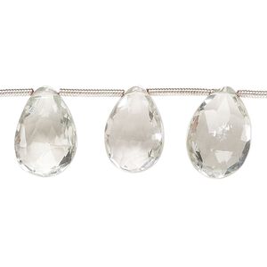 Green quartz 1pkg13, hand-cut top-drilled faceted puffed teardrop bead 12x9mm-17x11mm