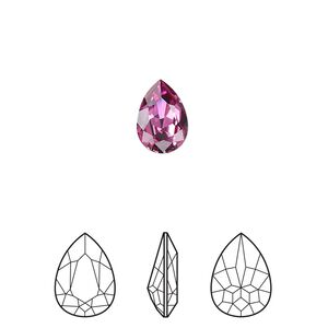 Fancy stone 4pk dark rose foil back, Crystal Passions® 10x7mm pear 4320