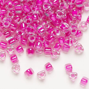 Seed bead, Miyuki 1pkg10g, glass, #5 triangle, transparent fuchsia inside dyed color clear (TR-1110)