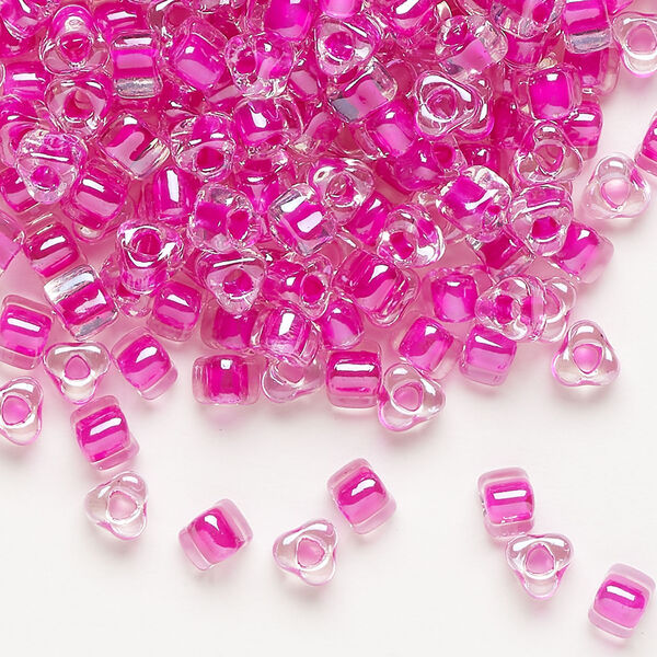 Seed bead, Miyuki 1pkg10g, glass, #5 triangle, transparent fuchsia inside dyed color clear (TR-1110) image number 0