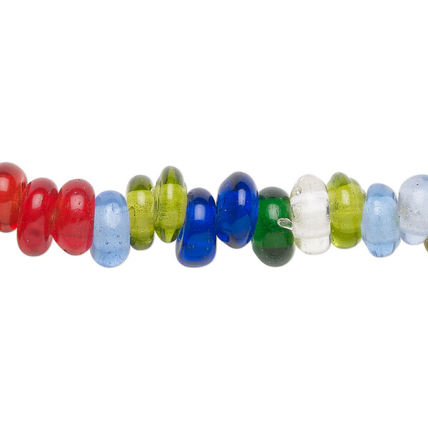 Bead, glass, transparent multicolored, 6x2mm-8x4mm rondelle. Sold per 15-1/2" to 16" strand. image number 0