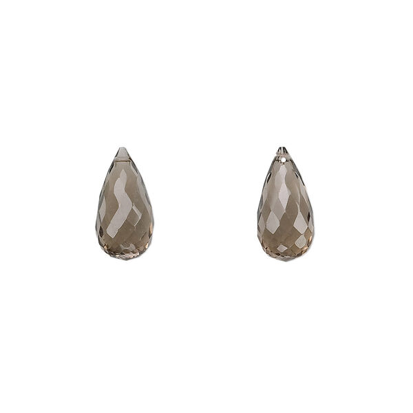 Bead, smoky quartz (heated / irradiated), 12x6mm hand-cut top-drilled faceted briolette, B grade, Mohs hardness 7. Sold per pkg of 2. image number 0