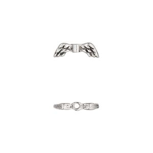 Bead, pewter (tin-based alloy), pkg/1, antique silver plate, 13x4.5mm angel wing.