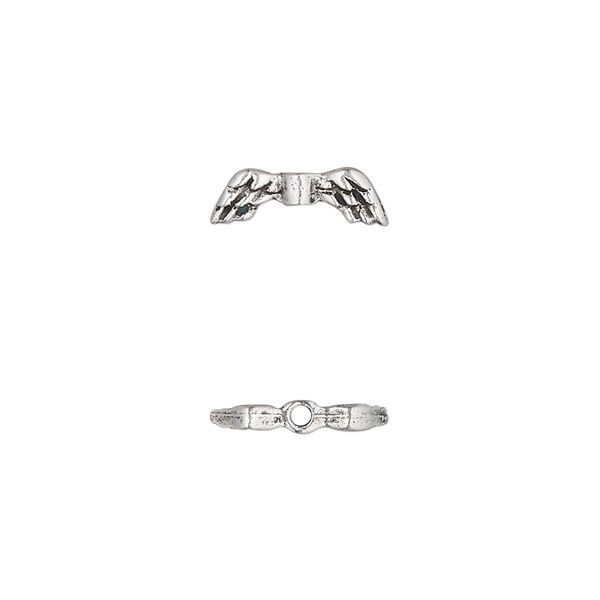 Bead, pewter (tin-based alloy), pkg/1, antique silver plate, 13x4.5mm angel wing. image number 0
