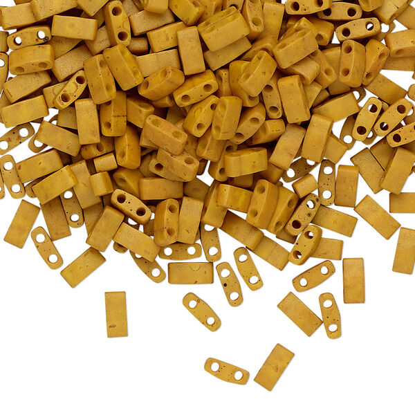 Seed bead, TILA®, glass, pkg/40g, 5x2.3mm half tila rectangle, opaque matte brown, (HTL-2312). image number 0