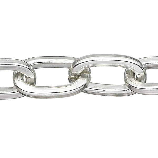 Chain, anodized aluminum, silver, 11.5mm flat oval. Sold per pkg of 25 feet. image number 0