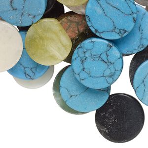 Multi-gemstone / glass 1pkg100, flat round bead mix 10-21mm