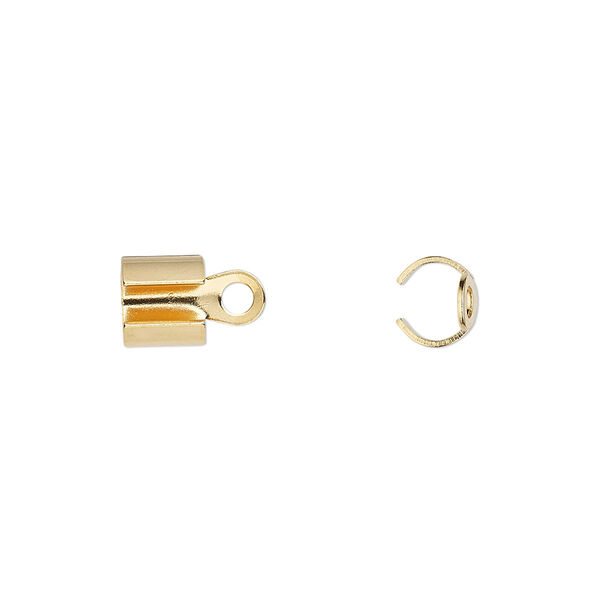 Cord end, fold-over, gold-plated steel, 7x6mm, 5.5mm inside diameter. Sold per pkg of 20. image number 0