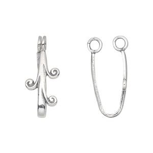 Bail, JBB Findings, donut, antiqued sterling silver, 19.5x6.5mm with fancy design, 17.5x3.5mm grip length. Sold individually.